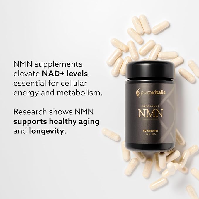 PUROVITALIS Liposomal NMN 250mg Longevir Nicotinamide Mononucleotide Supplement NAD+ Boost for Cellular Health Energy &amp Healthy Aging 1-Month Supply (60 Vegan Capsules)