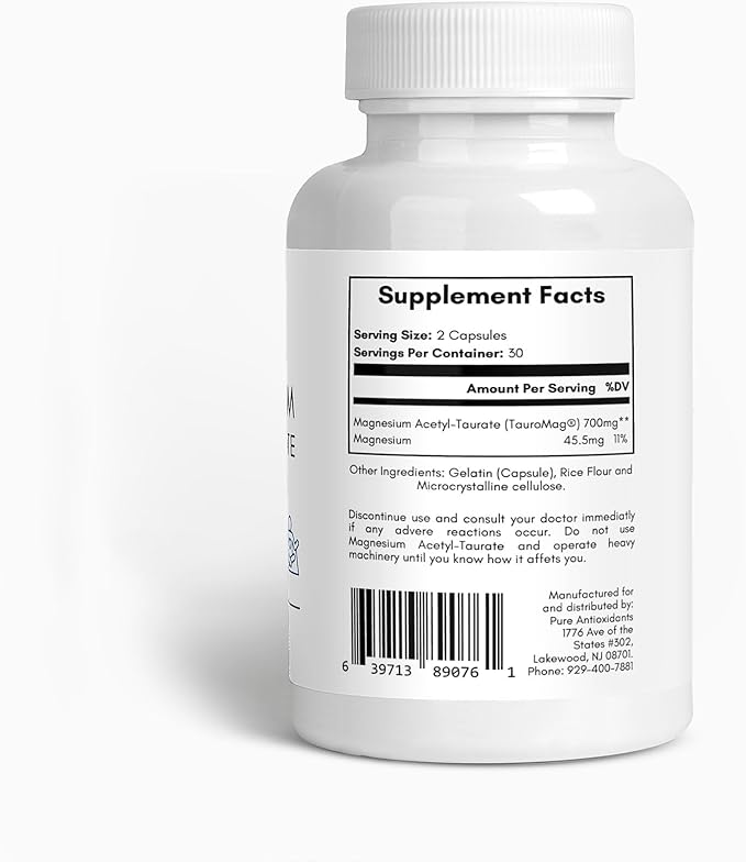Magnesium Acetyl Taurate - 700mg - (ATA MG TauroMag) Magnesium Supplement - 60 Capsules