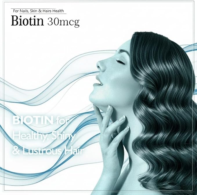 Biotin 30mcg Supplement for Hair Growth Strong Hair and Glowing Skin Fights Nail Brittleness 90 Tablets