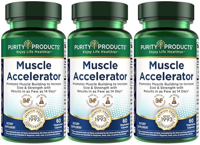 Purity Products Muscle Accelerator 650 mg Patented &amp Clinically Tested Muscle Accelerator Blend of Ayurvedic Herbal Extracts Promotes Strength Endurance + Muscle Growth - 60 Veg Caps (3)
