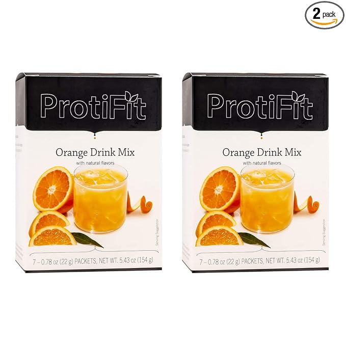 PROTIFIT - High Protein Orange Fruit Drink 2 Pack 15g Protein Low Calorie Sugar Free Ideal Protein Compatible 7 Servings Per Box (2 Pack)