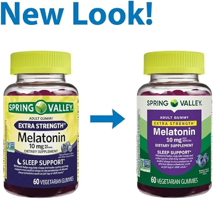 Spring Valley Extra Strength Melatonin 10mg - Blueberry Gummies - 60 Vegetarian Gummies - Sleep Support with SUREFECT Organizer.