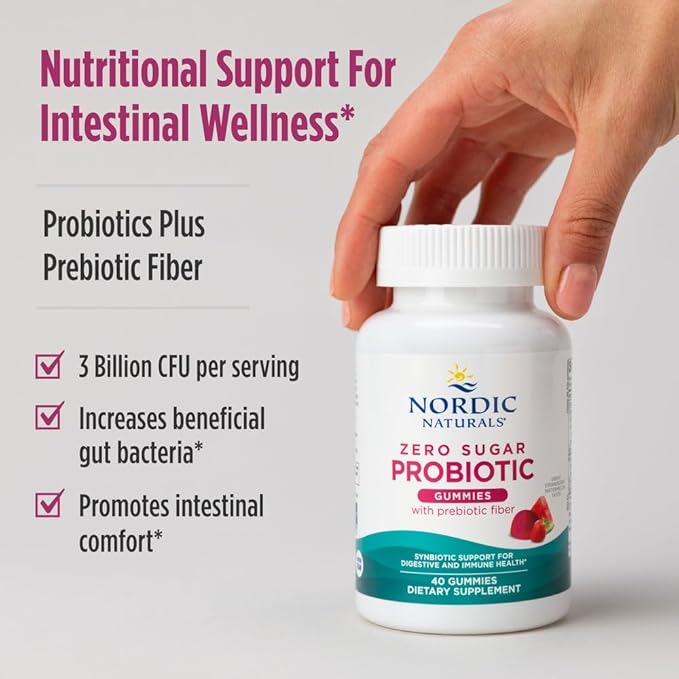 Nordic Naturals Zero Sugar Probiotic Gummies - Strawberry Watermelon Flavor - 40 Gummies - Supports Digestive Wellness &amp Immune Health - Non-GMO - Third Party Tested - Vegan - 20 Servings