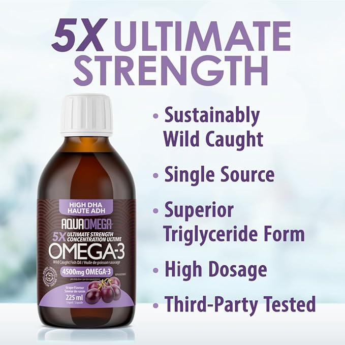 5X Ultimate Strength Omega 3 Fish Oil Liquid Fish Oil Supplements with High DHA and EPA Omega3 Fatty Acids High Potency Omega 3 with Vitamin D 7.60 floz Grape Flavor