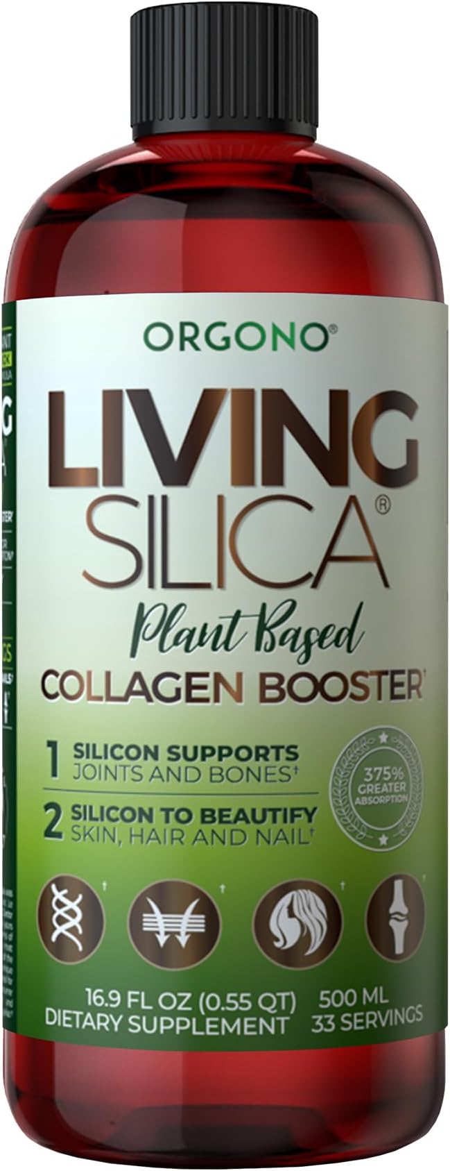 Living Silica Plant Based Collagen Booster | Vegan | Supports Healthy Collagen and Elastin Production for Joint &amp Bone Support Glowing Skin Strong Hair &amp Nails 500 ml | 16.9 Fl Oz