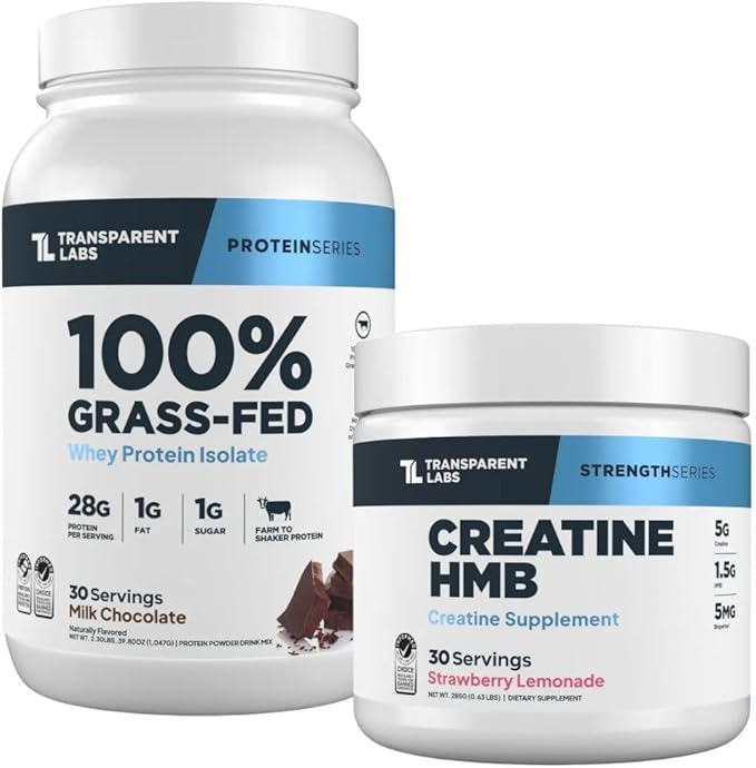 Transparent Labs Grass-Fed Whey Protein Isolate (30 Servings Milk Chocolate) &amp Creatine HMB (30 Servings Strawberry Lemonade)