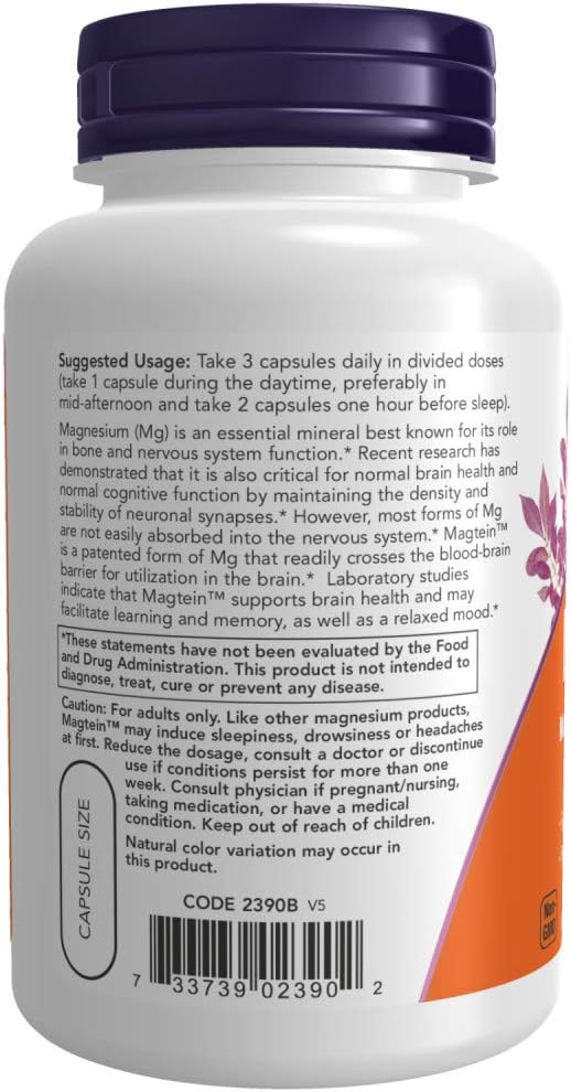 NOW Foods Magtein 90 Vegetable Capsule (Pack of 2)