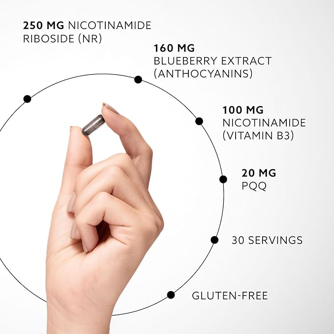 PUROVITALIS NAD+ Supplement NAD with Nicotinamide Riboside (NR) Vitamin B3 PQQ and Anthocyanin Cellular Energy Booster High Purity 1-Month Supply (30 Vegan Capsules)