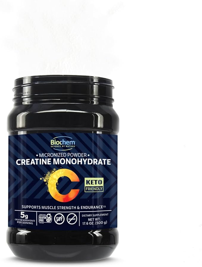 Biochem Micronized Creatine Monohydrate Powder – Muscle Strength &amp Endurance Support – Clean Vegan Formula – Certified Gluten Free K-Parve &amp Keto – 17.6 oz - 100 Servings