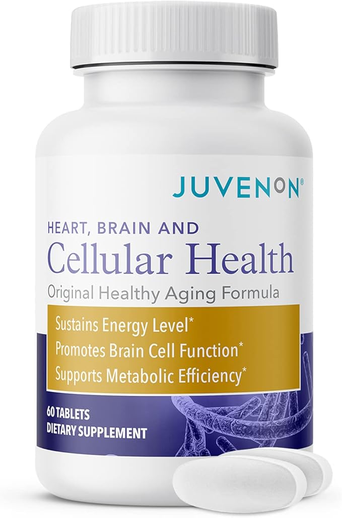 Juvenon Cellular Health | Heart Brain Supplement with Acetyl L-Carnitine and Biotin - Supports NAD+ Function Energy Production Mood Revitalized Metabolism Mental Focus &amp Clarity (60 Tablets)