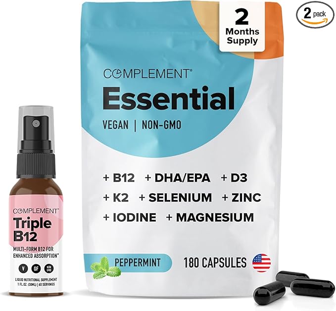 Complement Essential Vegan Multivitamin &amp Triple B12 Spray Bundle – Comprehensive Nutritional Support for Plant-Based Diets