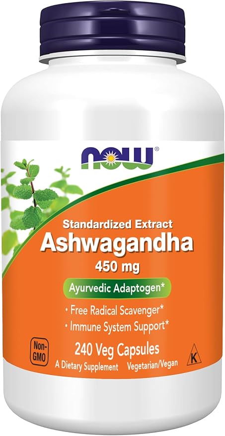 NOW Foods Ashwagandha Extract 450 mg Vegan Kosher Non-GMO - 240 Veg Capsules