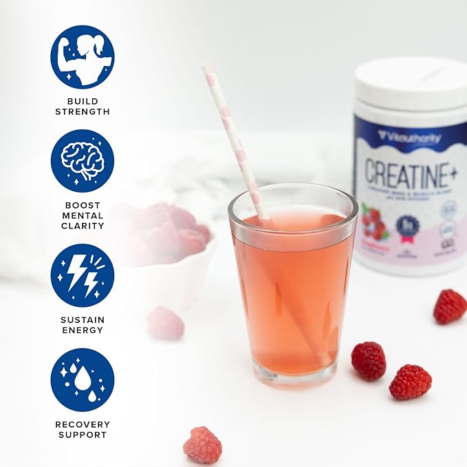 Vitauthority Multi Collagen Burn Energy: Hydrolyzed Protein Peptides with Hyaluronic Acid and Creatine Monohydrate Powder for Women Micronized Creatine Monohydrate with goBHB &amp CognatiQ