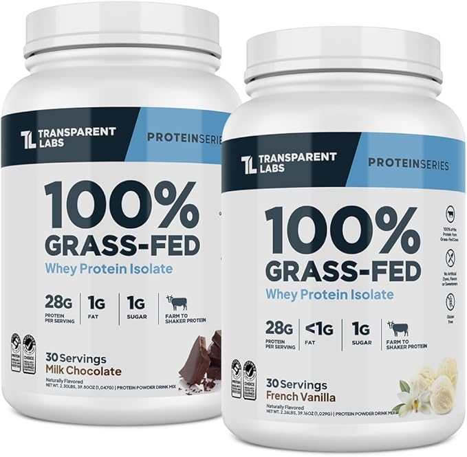 Transparent Labs Grass-Fed Whey Protein Isolate (30 Servings French Vanilla) &amp Grass-Fed Whey Protein Isolate (30 Servings Milk Chocolate)