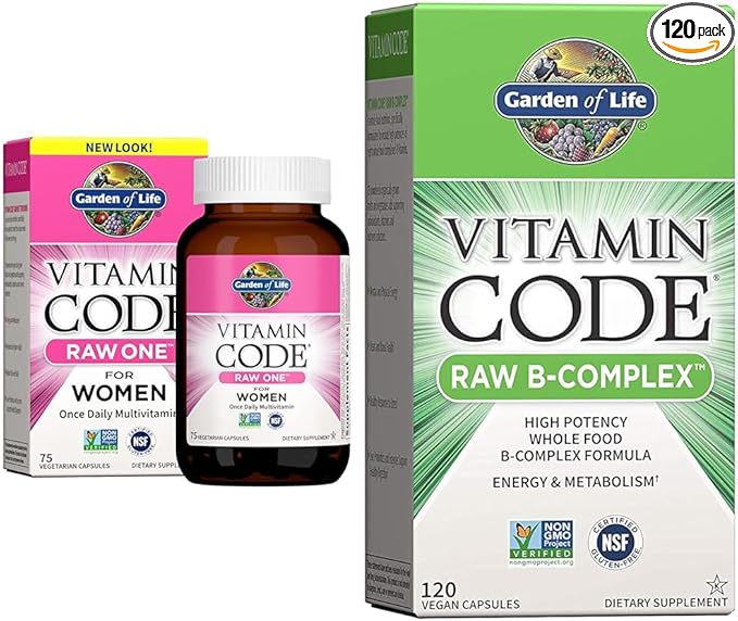 Garden of Life Vitamin Code Raw One Once Daily Multivitamin Capsules &amp Vitamin B Complex - Vitamin Code Raw B Complex - 120 Vegan Capsules