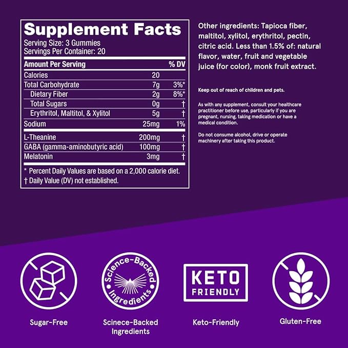 Bulletproof Sugar-Free BlackBerry Flavor Sleep Gummies 60 Count Keto Supplement for Sleep Support