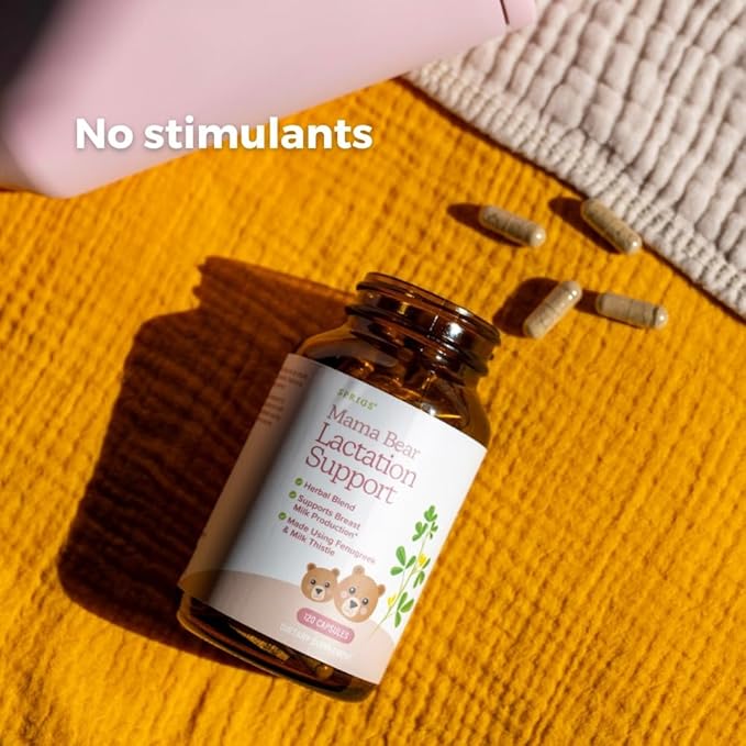 SPRIGS Mama Bear Herbal Lactation Support 120 Capsules | Breastfeeding Supplement with Galactagogue Herbs Like Fenugreek &amp Milk Thistle to Support Breastmilk Production | for Nursing or Pumping M