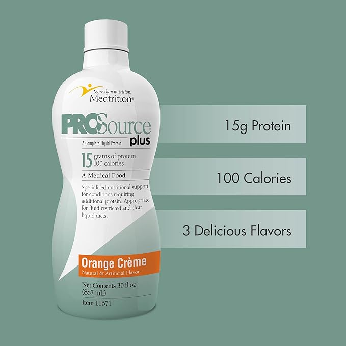Liquid collagen peptides Type I III 15 grams protein per oz. |Prosource Plus Orange Crème Bottle Medtrition|