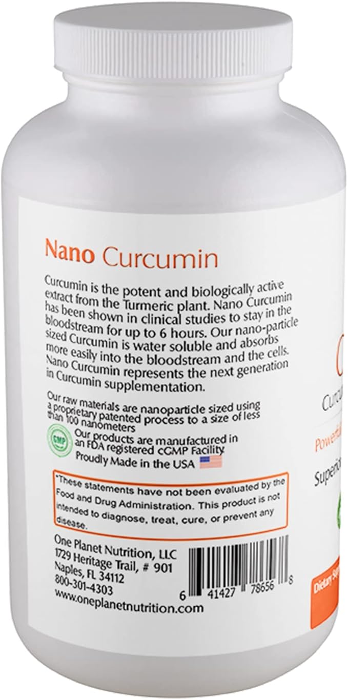 One Planet Nutrition Nano Curcumin 500 mg Veggie Capsules (240 Servings) Family Size Nano for High Absorption Supports Immune Health Non-GMO Vegan Gluten-Free