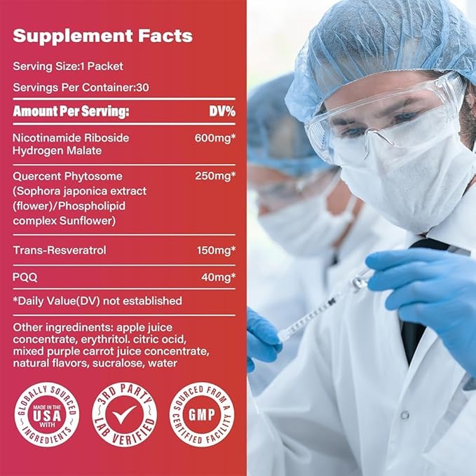 NAD Supplement 1200mg with Nicotinamide Riboside PQQ &amp Resveratrol – Advanced Cellular Energy &amp Longevity Support – Anti-Aging Formula for Mental Clarity – 30 Packets