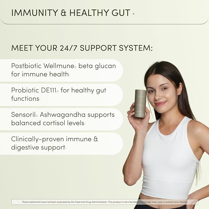Defend Immune &amp Gut Support – Spore Probiotic DE111® Beta Glucan Ashwagandha – Supports Immunity Gut Health Stress &amp Bloating Relief Supplement – 60 Capsules