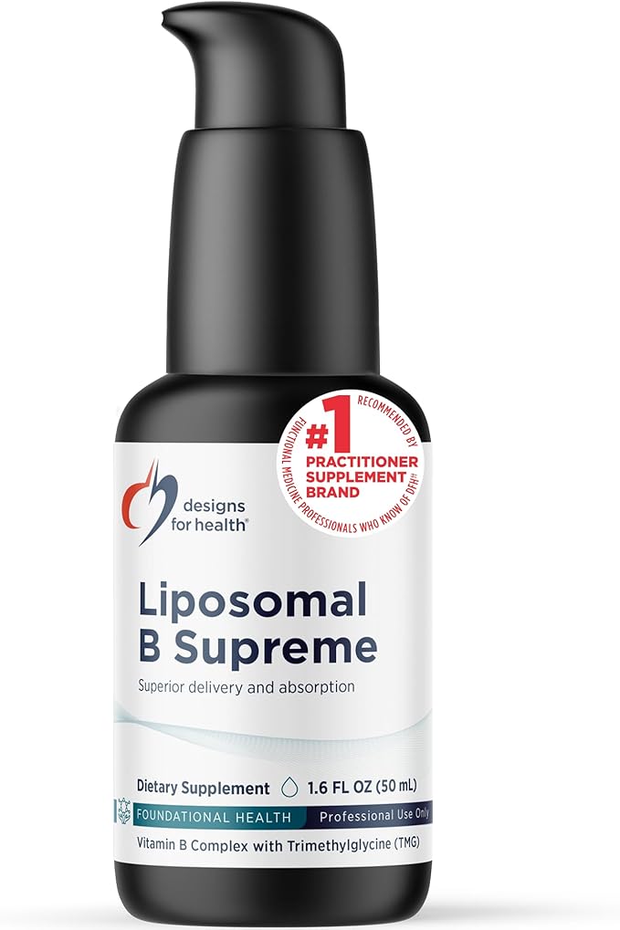 Designs for Health Liposomal B Supreme - Liquid B Vitamin Complex with Superior Absorption - Folate Vitamin B12 B6 Biotin TMG + More - Oral Delivery Pump with Citrus Flavor (50 Servings / 1.7oz)