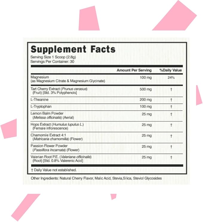 Sleepy Bestie Mocktail for Women &amp Men - Magnesium Citrate &amp Glycinate Powder for Sleep Calm Support Supplement with L-Theanine &amp Tart Cherry Extract Gluten Free - 2.96 oz