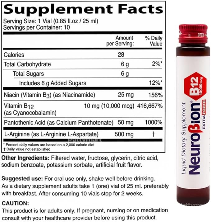 Neurobion Extra Forte B12 10000 mcg Vials Liquid - Extreme Powerful- 10 Vials per Box
