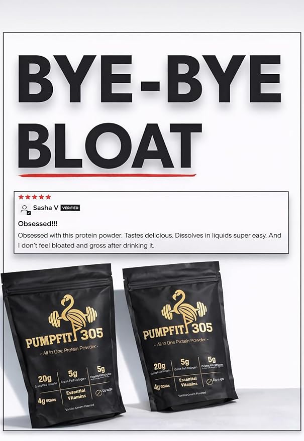 PUMPFIT305 ALL-in-ONE Grass Fed Beef Protein Isolate-41g Protein + 5g Collagen + 5g Creatine Monohydrate + 4g BCAAs Probiotics NO Bloat Muscle Recovery Post Workout Recovery - Vanilla 15 Servings