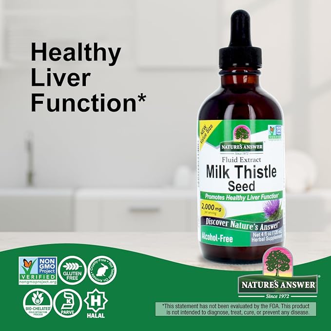 Nature's Answer Milk Thistle Extract - Alcohol Free Non GMO Liver Support Supplement for Everyone - Liver Detox Made in USA (4 Ounce)