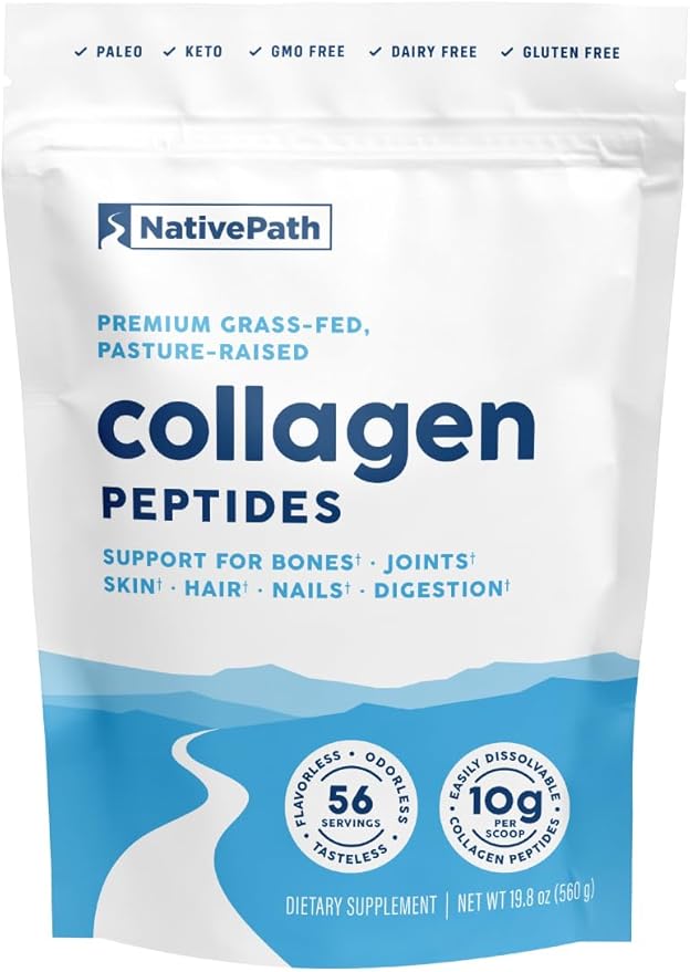 NativePath Collagen Peptides Protein - Hydrolyzed Type 1 &amp 3 Collagen Powder for Skin Hair Nails - 19.8 oz (56 Servings)