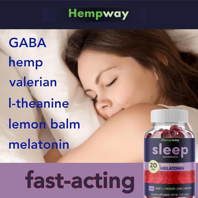 Melatonin 20mg | May Help Falling Asleep Faster &amp Staying Asleep Longer | with Hemp GABA Valerian Lemon Balm Melatonin | Sugar-Free Vegan 60 Gummies