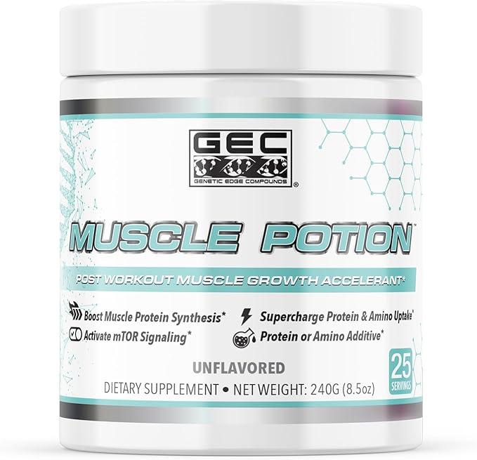 GEC Muscle Potion Creatine Monohydrate Powder (25 Servings) – Post Workout Muscle Growth Supplement with 5000mg Creatine 2500mg L-Leucine &amp 2000mg Velositol – Unflavored Muscle Recovery &amp St