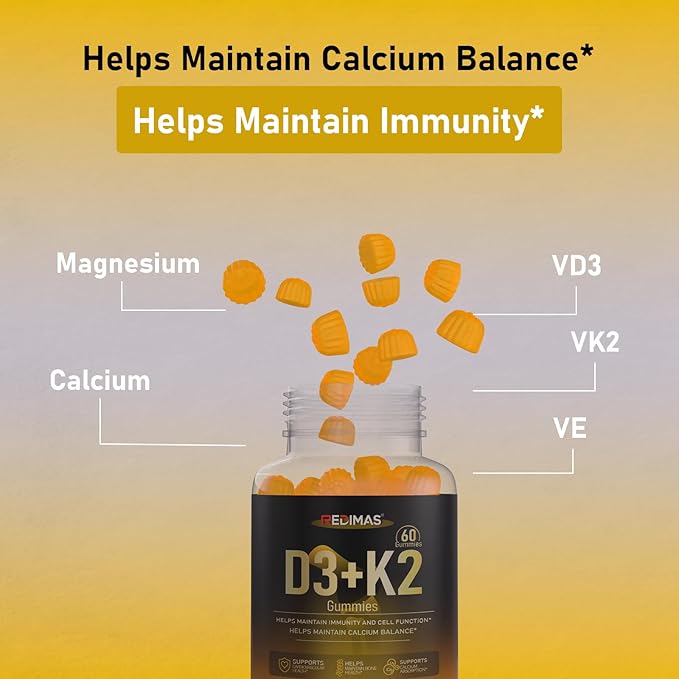 Calcium Gummies with Vitamin D3 K2 and Vitamin E Chewable Calcium and Magnesium Supplement with Multi-Vitamin Complex Gummy Format for Daily Nutrient Intake for Women and Men 60 Gummies