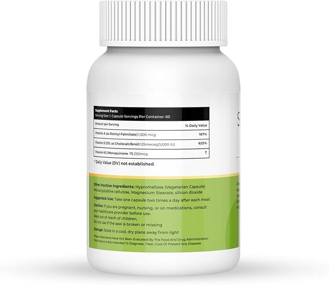 Vitamin ADK Supplement – High Potency Vitamins A D3 &amp K2 | Supports Bone Heart &amp Immune Health | 60 Capsules 2-Month Supply | Gluten-Free Dairy-Free Non-GMO