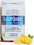Relaxium SleepQuick Gummies - Sleep Aid + Gut Health &amp Immune Support 5mg Melatonin Vitamin D-3 + Prebiotic &amp Probiotic Blend Gluten &amp Drug Free Lemon Flavor 90 Gummies