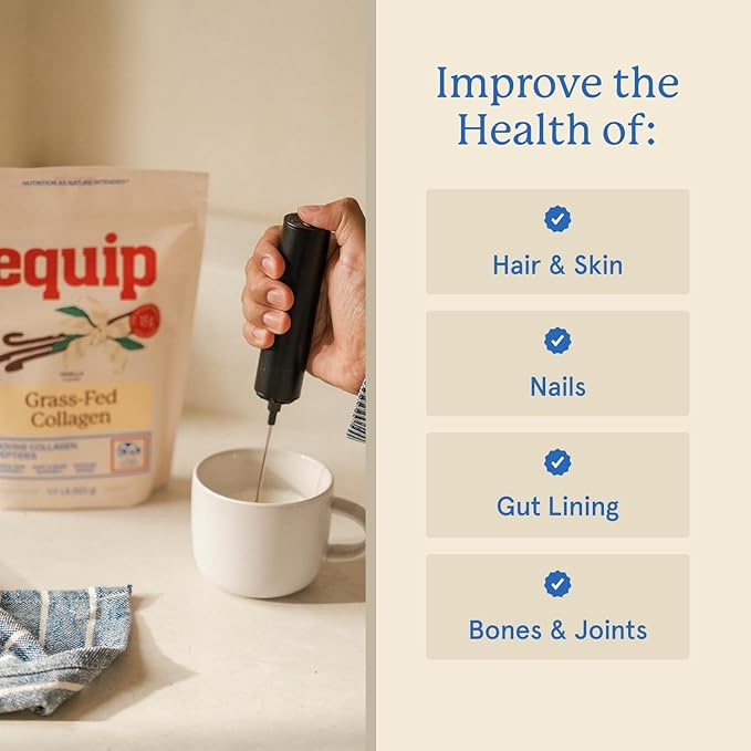 Equip Foods Grass Fed Collagen Powder | Hydrolyzed Bovine Collagen Peptides with Amino Acids | Prime Beef Collagen for Healthy Joints Skin &amp Nails | Non-GMO Paleo Friendly | 30 Servings Vanilla