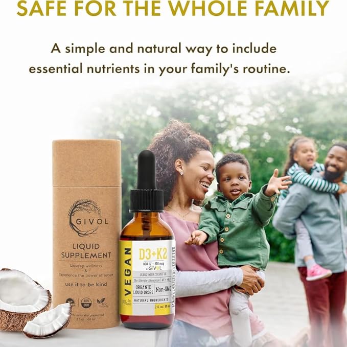 D3 + K2 Liquid Drops with MK-4 &amp MK-7 –Non-GMO Gluten-Free Sugar-Free Easy Absorption Liquid Spray for Kids &amp Adults - 2 Fl Oz/60 ml 240 Day Supply