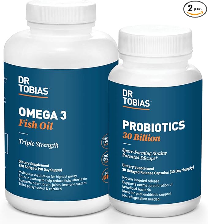 Dr. Tobias Probiotics 30 Billion and Omega 3 Fish Oil (2000 mg) for Digestive Support &amp Overall Health