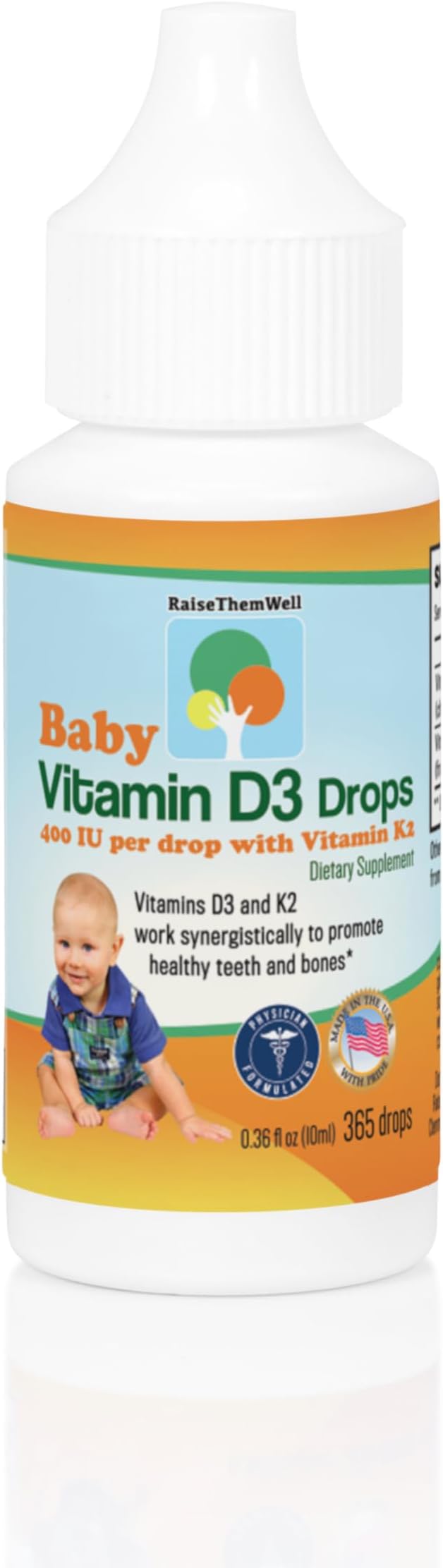 Raise Them Well- Vitamin D and K Drops for Bone and Teeth Health 365 Servings 0.36 fl/oz