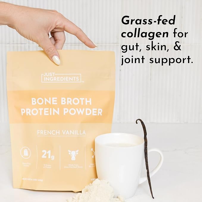 Bone Broth Protein Powder – French Vanilla | 15 Servings | 21 g Grass-Fed Protein per Serving | Dairy-Free | Collagen for Gut Skin &amp Joint Support | Made with Real Food Ingredients