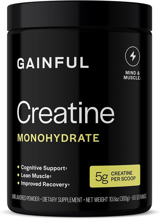 Gainful Creatine Powder Post Workout Amino Acid Supplement Muscle Energy &amp Focus Support 5g Creatine Monohydrate Unflavored 60 Servings