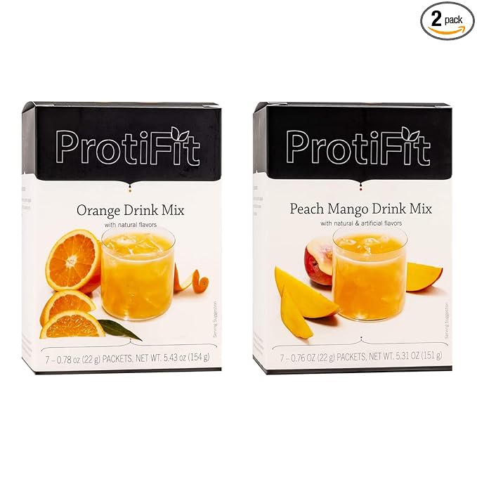 PROTIFIT - High Protein Orange &amp Peach Mango Fruit Drink 2 Pack 15g Protein Low Calorie Sugar Free Ideal Protein Compatible 7 Servings Per Box (2 Pack)