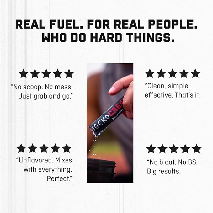 Jocko Fuel Creatine Stick Packs - Creatine Monohydrate Powder Travel Packs for Men &amp Women Supplement for Athletic Performance &amp Muscle Health 30 Servings 150g (Unflavored)