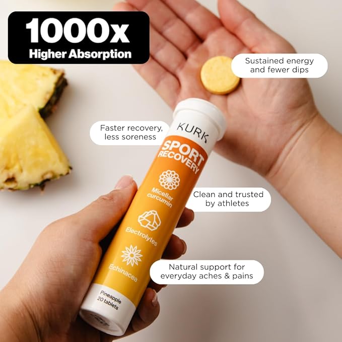 Kurk High Strength Liquid Curcumin Oil from Turmeric (Vanilla 3.2 Fl Oz) Sport Electrolyte Tablets (Pineapple 20 Effervescent Tabs) Bundle
