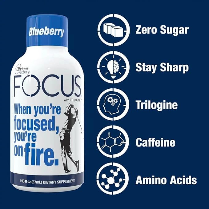 Focus Shots with Trilogine Stay Sharp Zero Sugar Energy Boost 1.93 oz 24 Count Variety Pack Blueberry Grape Flavors