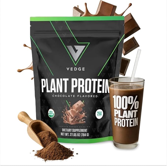 VEDGE Vegan Protein Powder - Plant Protein Powder with Pea Pumpkin &amp Sunflower - USDA Organic Amino Acids Dairy Free Gluten Free Soy Free Keto Non GMO Smooth Texture - Chocolate - 20 Servi