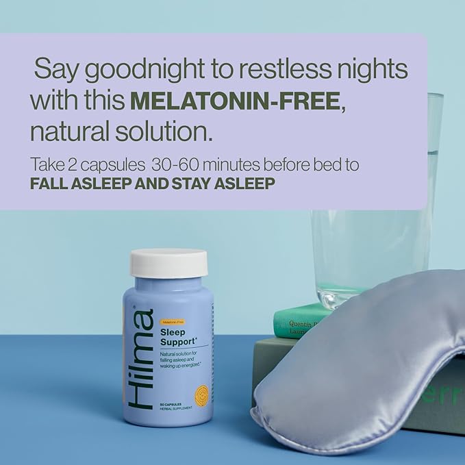 Hilma Sleep Aid Formulated with Magnesium &amp L-Theanine Natural Sleep Aids for Adults to Help You Fall Asleep and Stay Asleep Melatonin-Free Non-Drowsy Next Day Formula 2 Pack w/ 100 Vegan Capsu