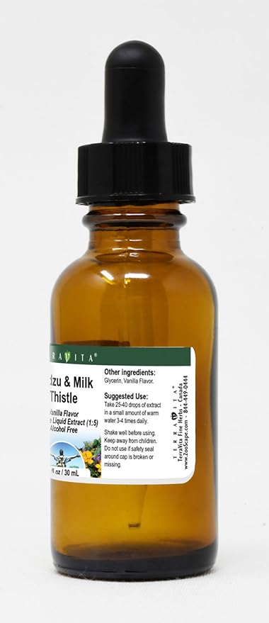 TerraVita Kudzu &amp Milk Thistle Glycerite Liquid Extract (1:5) - Vanilla Flavored (1 oz ZIN: 522644) - 3 Pack