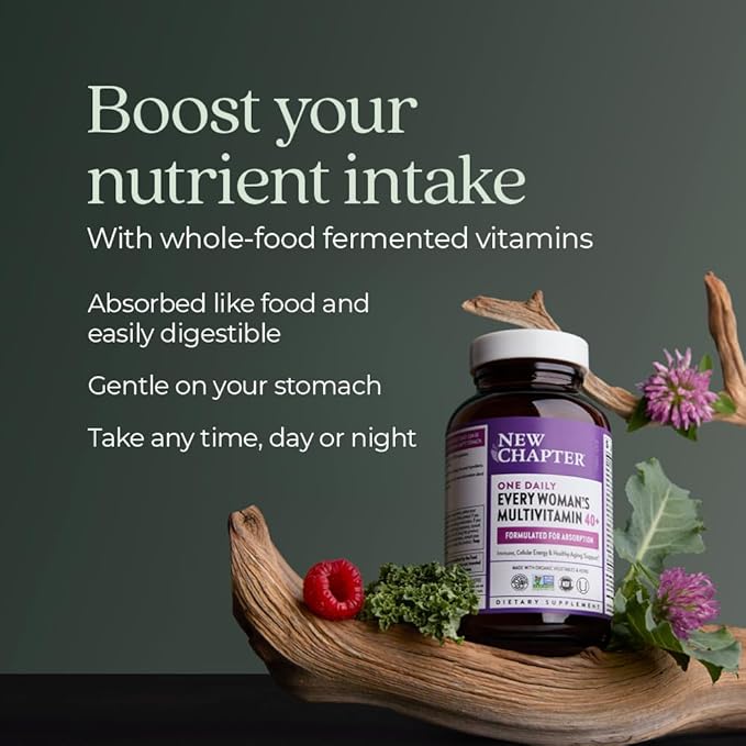 New Chapter Women’s Multivitamin 40+ extra B6 &amp B12 Biotin for Hair Growth D3 Vit C Zinc for Immune &amp Stress Support Gentle on an Empty Stomach One Daily Non-GMO Gluten-Free 96 Table